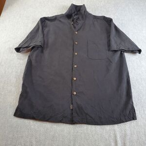 Tommy Bahama Shirt Men XL Black 100% Silk Hawaiian Aloha Tiki Bar Button Up